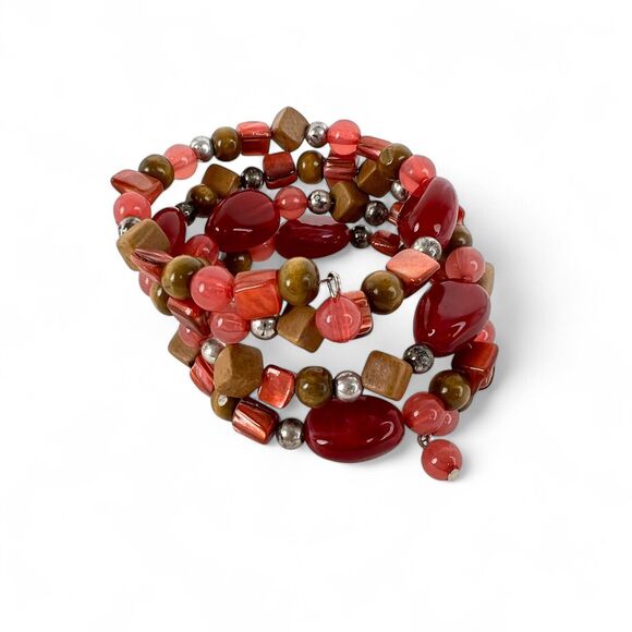 Bracelet Lot 6 Wire Coil Wrap Beaded Iridescent Colorful Charms Rhinestones - Picture 13 of 13